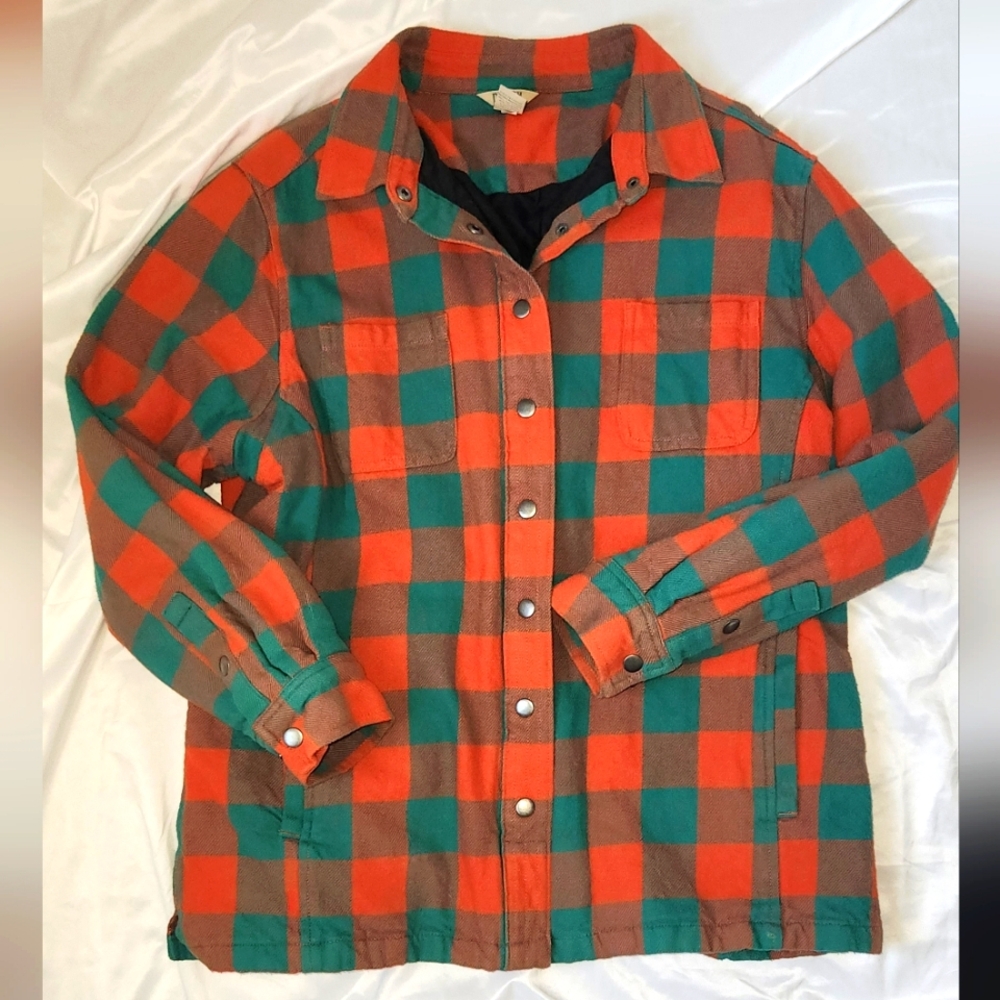 Duluth Trading Co Orange and Green Plaid Jacket